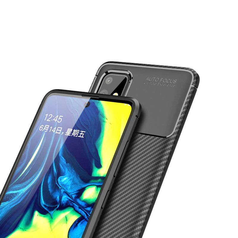 Hülle Samsung Galaxy A71 Schwarz Handyhülle Flexible Kohlefasertextur