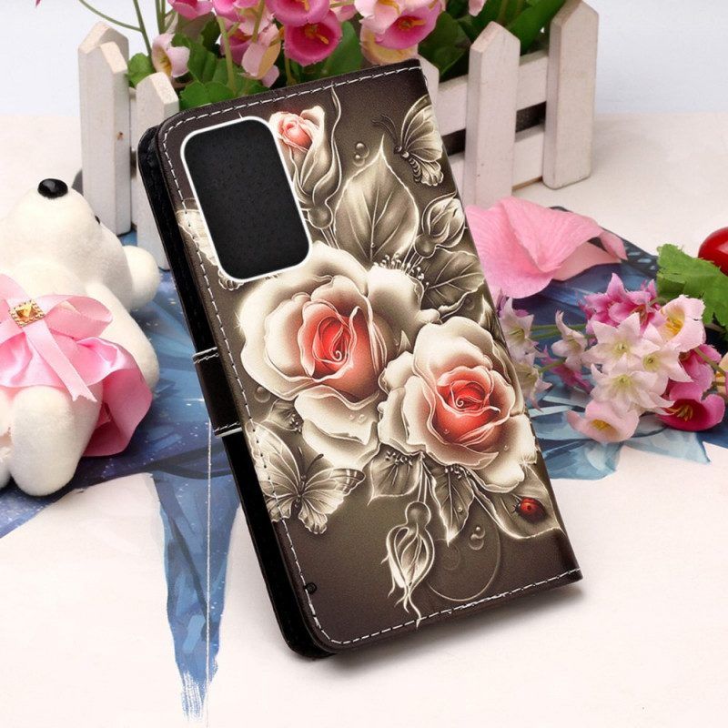 Flip Case Für Samsung Galaxy A53 5G Goldene Rosen