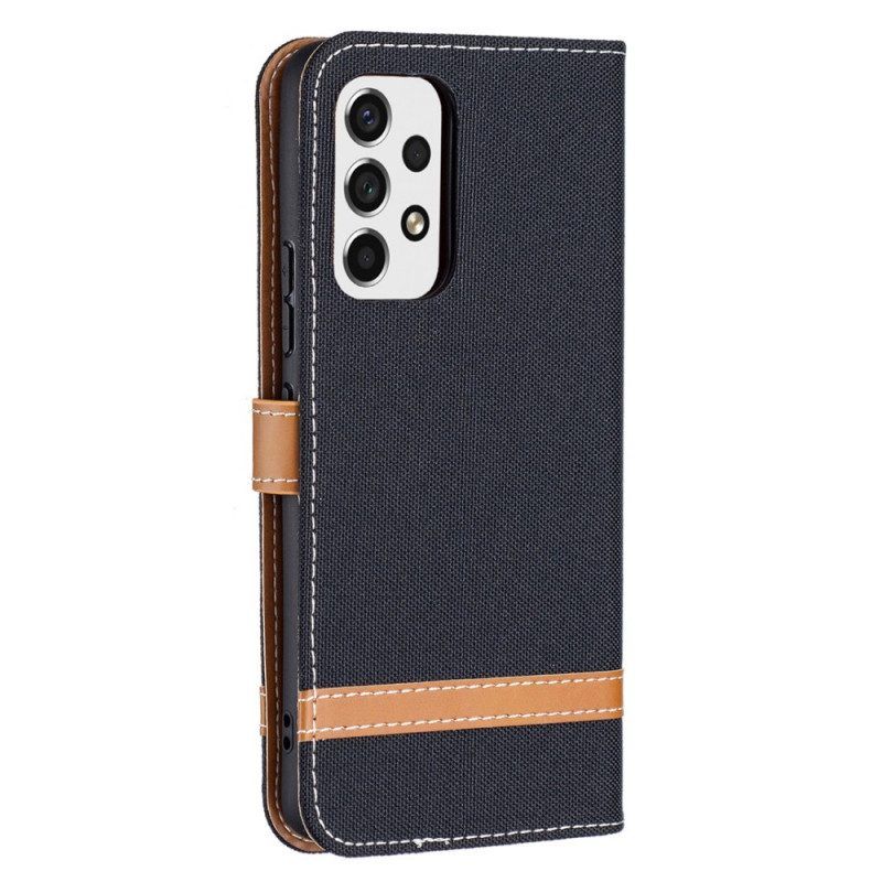 Flip Case Für Samsung Galaxy A53 5G Mit Kordel Armband In Stoff- Und Lederoptik