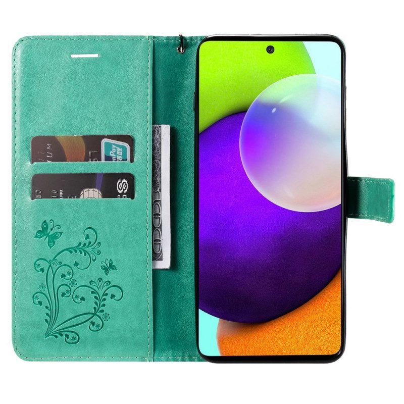 Flip Case Für Samsung Galaxy A53 5G Mit Kordel Riesige Riemenschmetterlinge