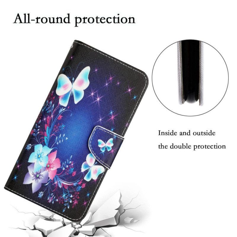 Lederhüllen Für Samsung Galaxy A53 5G Mit Kordel Feenschmetterlinge Mit Schlüsselband