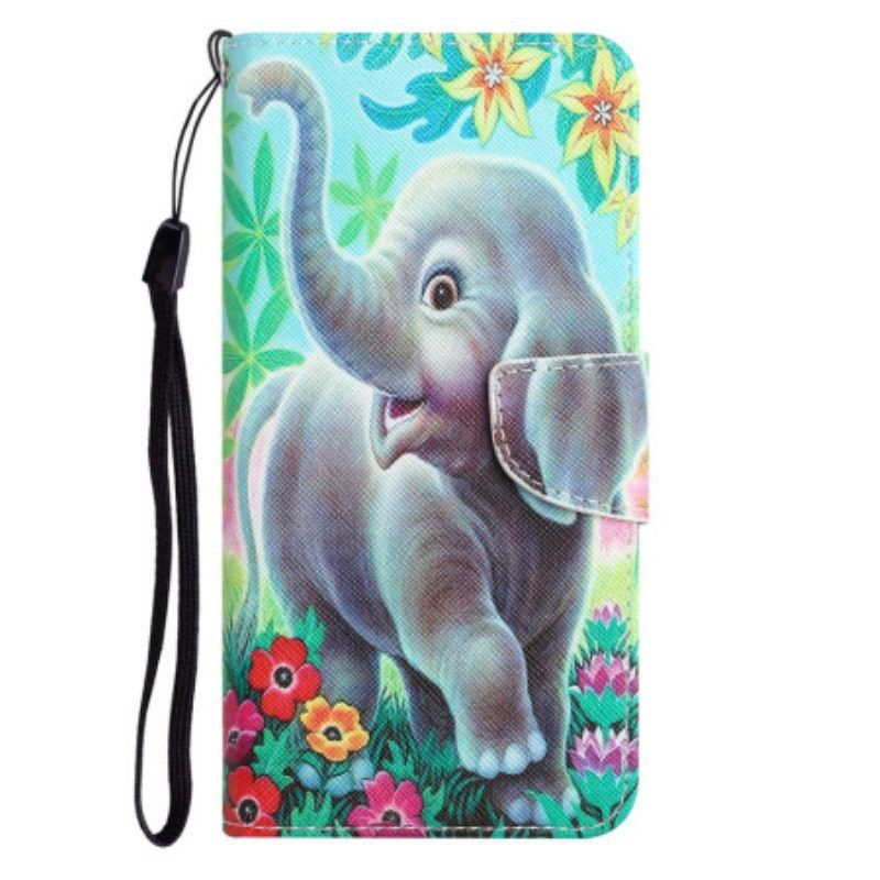 Lederhüllen Für Samsung Galaxy A53 5G Mit Kordel Fröhlicher Elefant Mit Schlüsselband