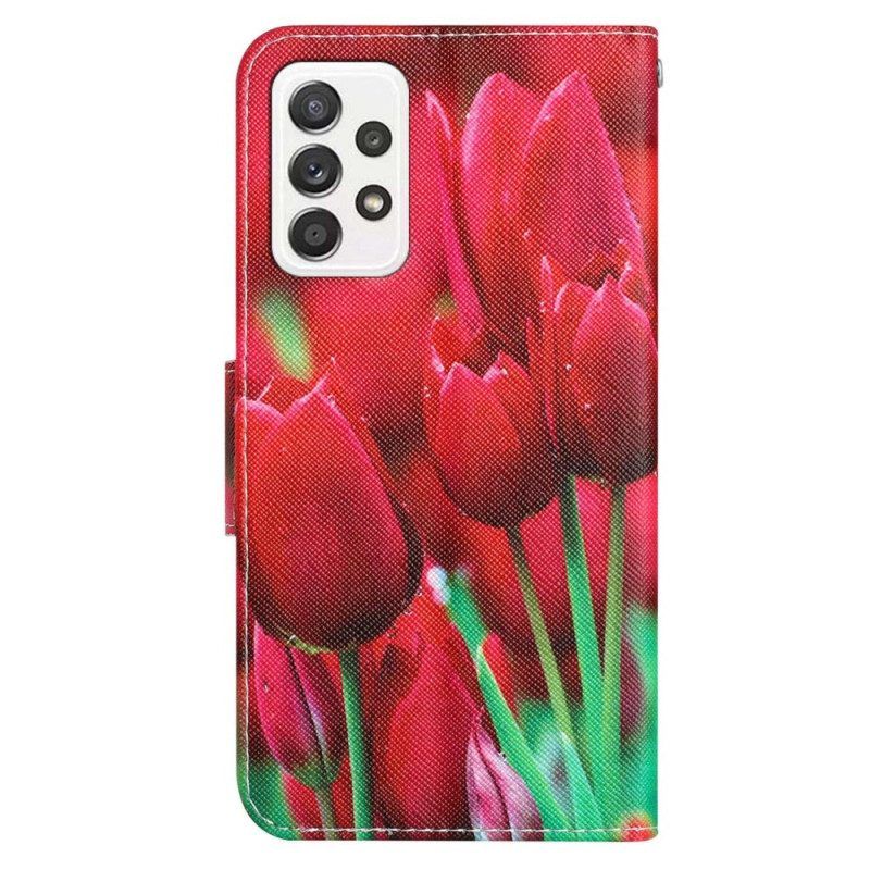 Lederhüllen Für Samsung Galaxy A53 5G Mit Kordel Riemenblumen