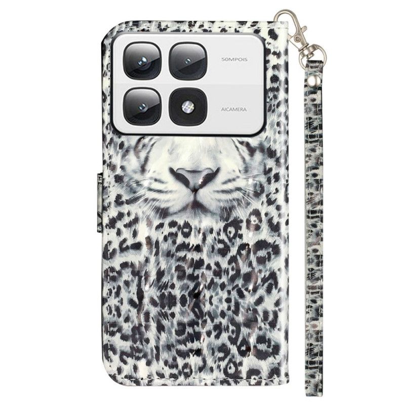 Lederhüllen Xiaomi 14t Pro Handyhülle Leopardenmuster Mit Riemen