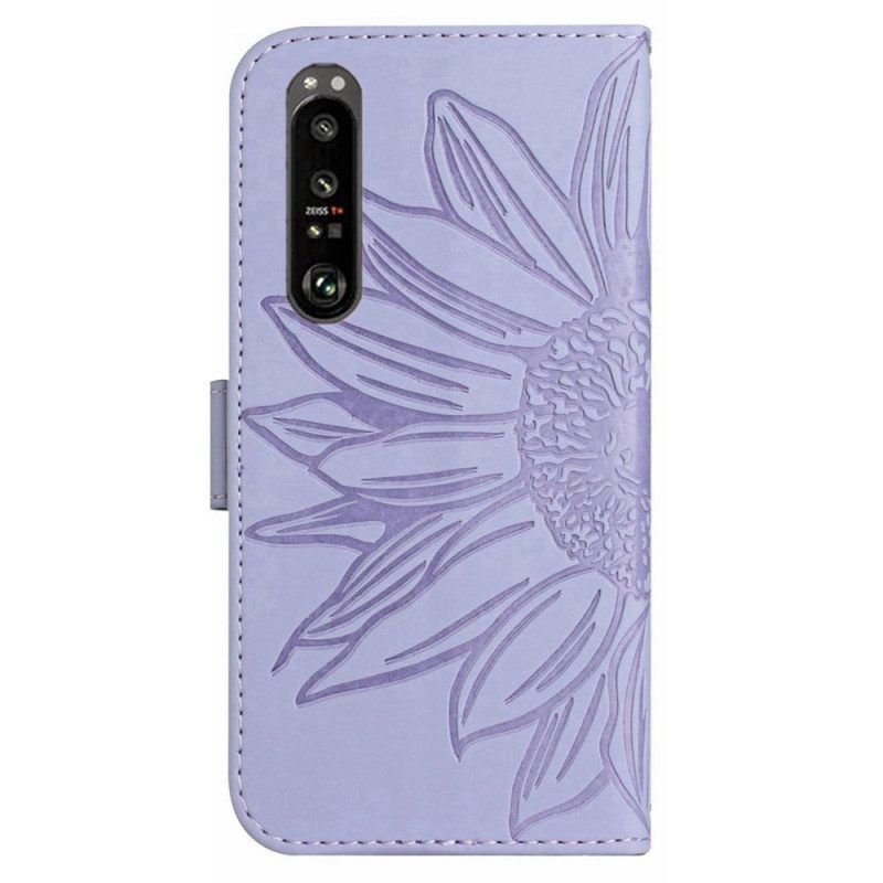 Lederhüllen Für Sony Xperia 1 IV Sonnenblume Und Schultergurt