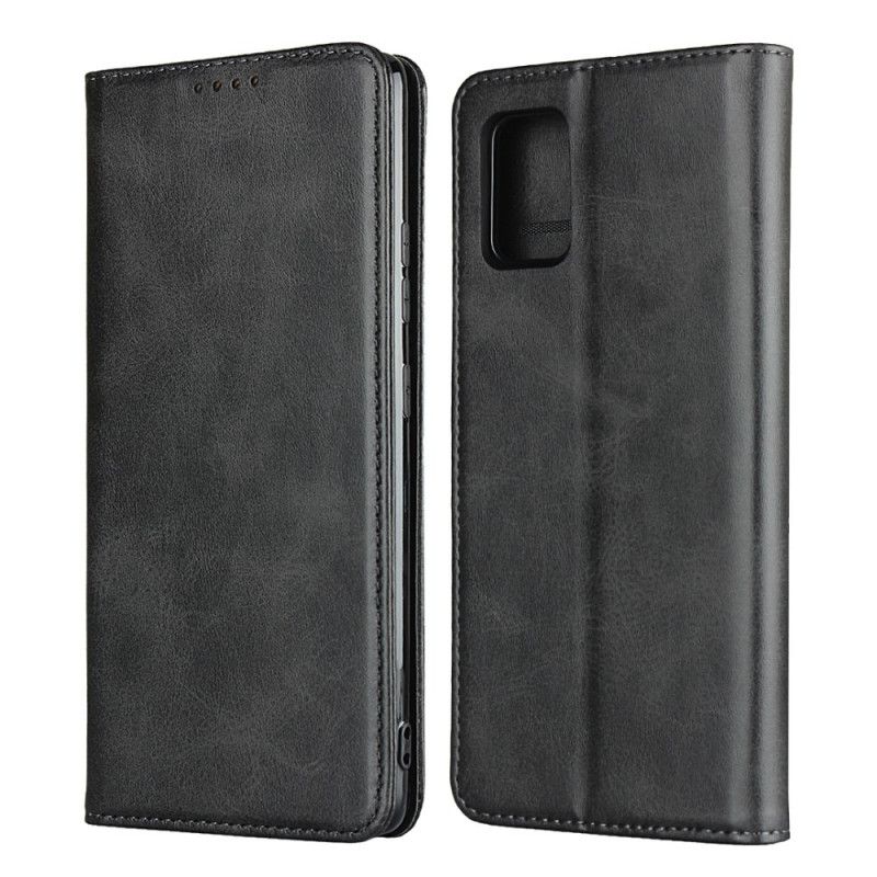 Flip Case Samsung Galaxy A51 5G Schwarz Echtes Leder