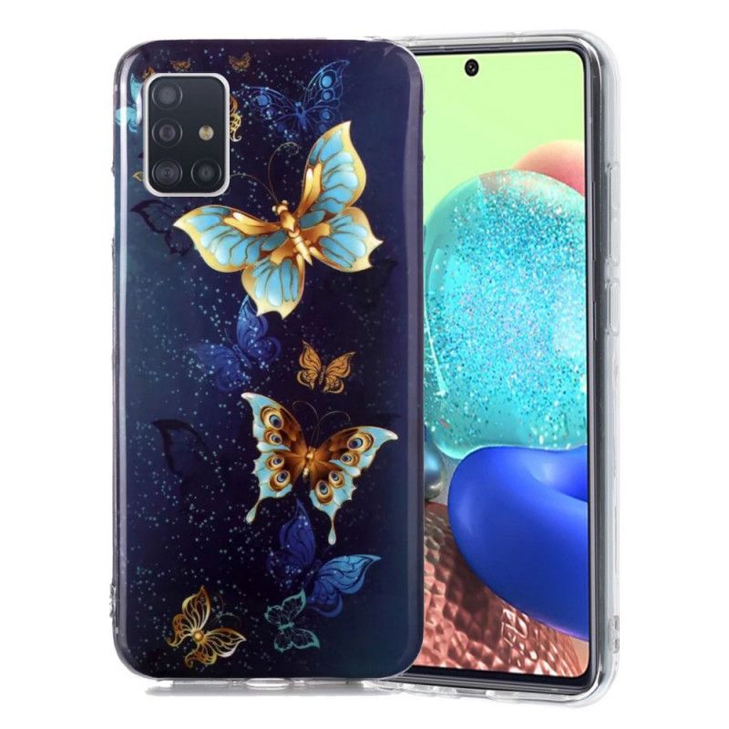 Hülle Samsung Galaxy A51 5G Dunkelblau Fluoreszierende Schmetterlingsreihe