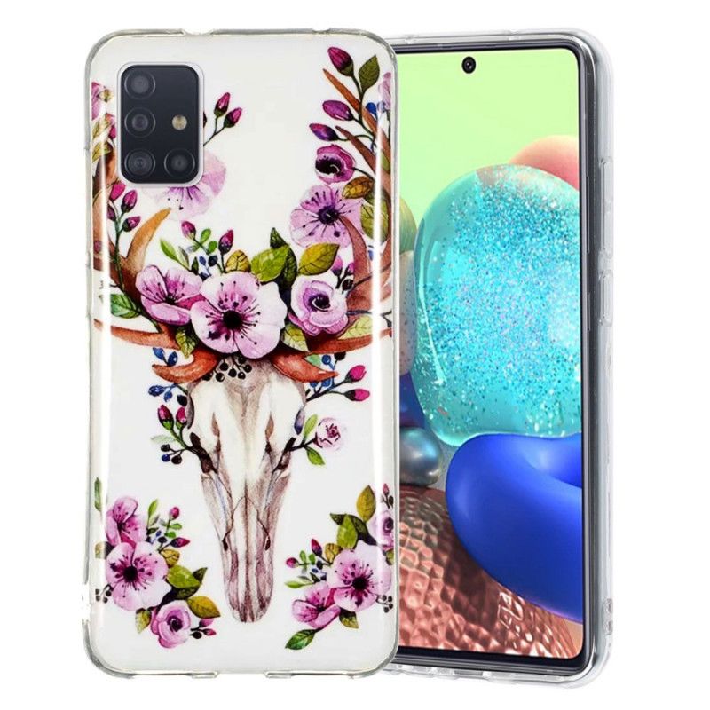 Hülle Samsung Galaxy A51 5G Fluoreszierender Blühender Elch