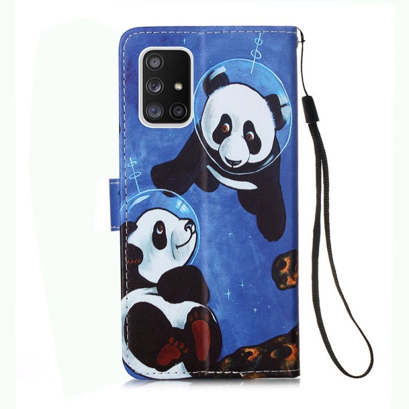 Lederhüllen Für Samsung Galaxy A51 5G Panda-Kosmonauten