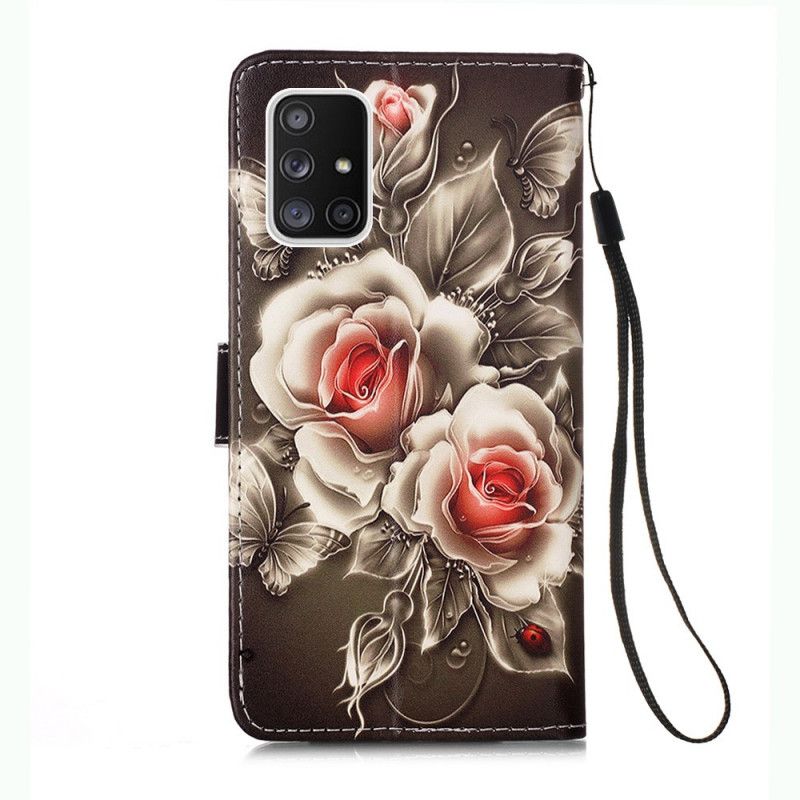 Lederhüllen Samsung Galaxy A51 5G Handyhülle Goldene Rosen