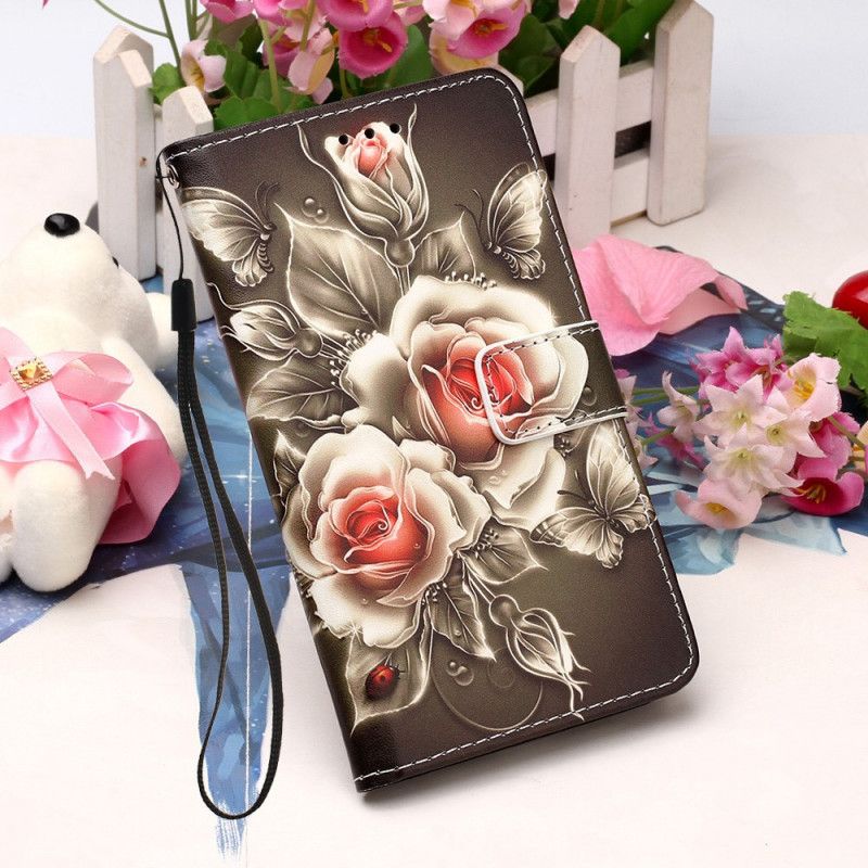 Lederhüllen Samsung Galaxy A51 5G Handyhülle Goldene Rosen