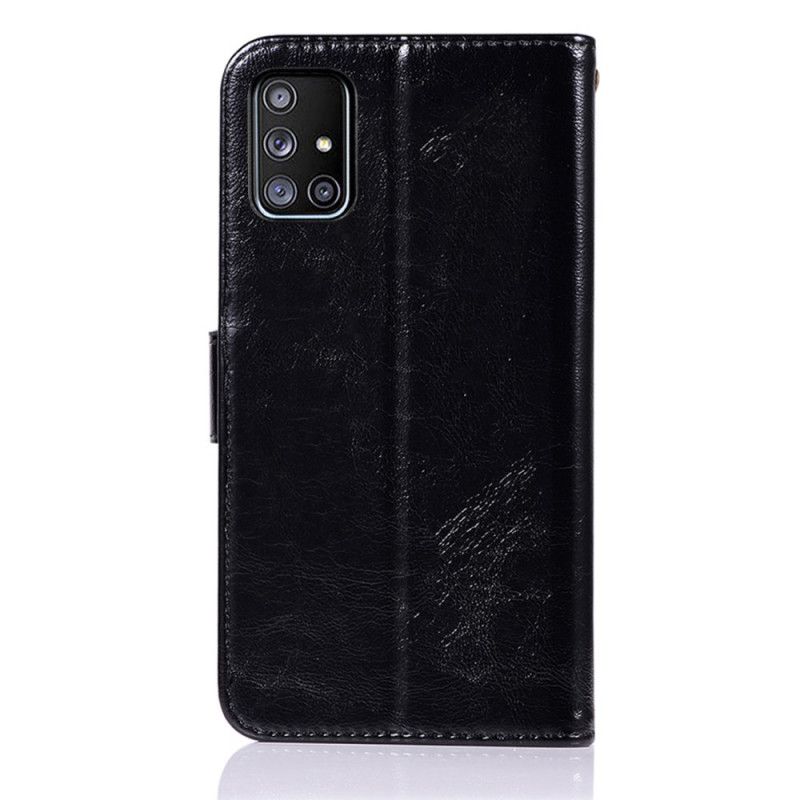 Lederhüllen Samsung Galaxy A51 5G Schwarz Vintage Ledereffekt Mit Riemen