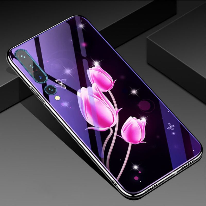 Hülle Xiaomi Mi 10 / 10 Pro Magenta Gehärtetes Glas Und Blumensilikon