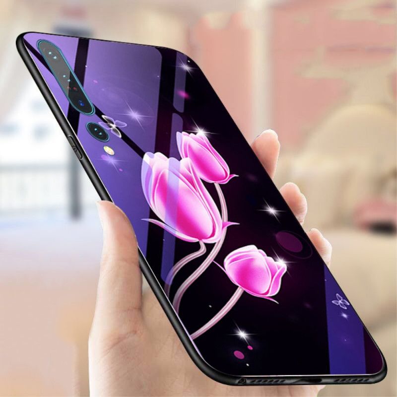 Hülle Xiaomi Mi 10 / 10 Pro Magenta Gehärtetes Glas Und Blumensilikon