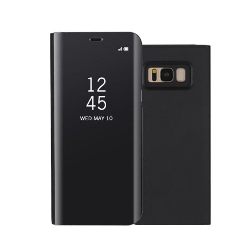 Ansichtsabdeckung Samsung Galaxy S8 Plus Schwarz Spiegel Und Ledereffekt