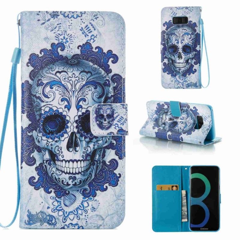 Lederhüllen Für Samsung Galaxy S8 Plus Blauer Schädel