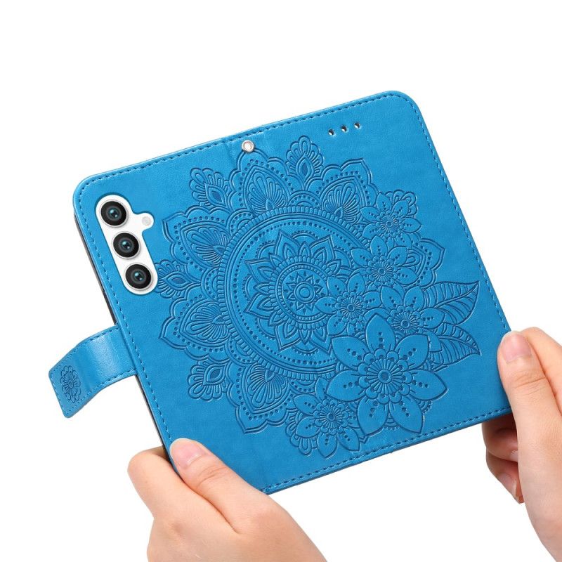 Lederhüllen Für Samsung Galaxy S24 5g Blumenmandala Mit Schlüsselband