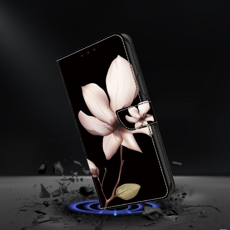 Lederhüllen Für Samsung Galaxy S24 5g Rosa Blume Auf Schwarzem Hintergrund