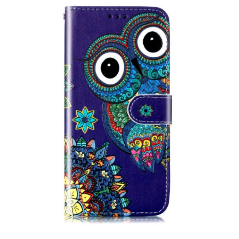 Lederhüllen Samsung Galaxy S24 5g Blaue Eule Mit Riemen