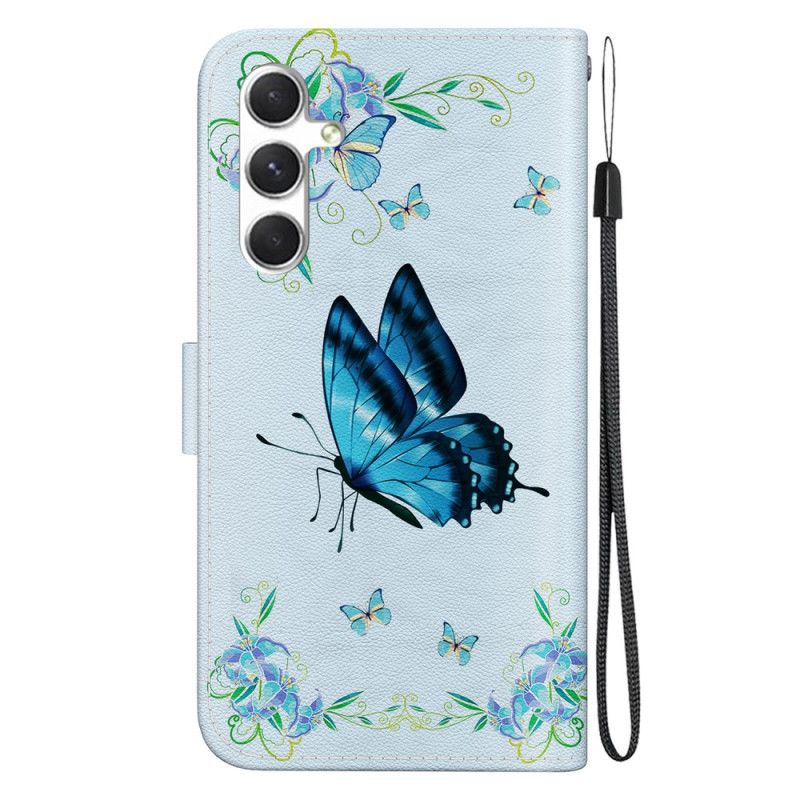 Lederhüllen Samsung Galaxy S24 5g Handyhülle Blauer Schmetterling Und Blumen