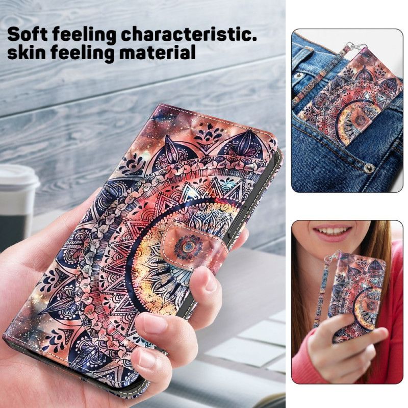 Lederhüllen Samsung Galaxy S24 5g Handyhülle Buntes Mandala Mit Riemen