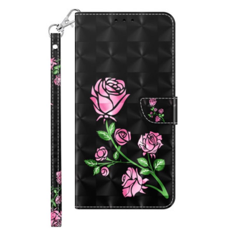 Lederhüllen Samsung Galaxy S24 5g Handyhülle Rosenblüten Mit Riemen