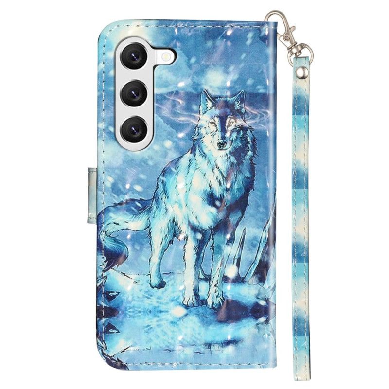 Lederhüllen Samsung Galaxy S24 5g Handyhülle Schneewolf Mit Riemen