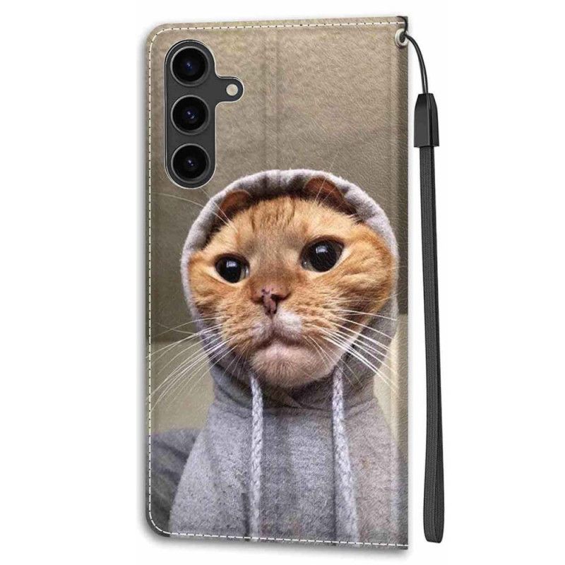 Lederhüllen Samsung Galaxy S24 5g Handyhülle Yo Cat Mit Schlüsselband