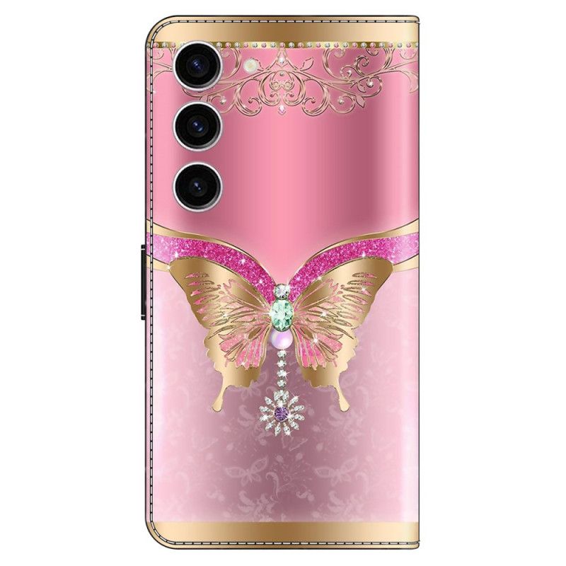 Lederhüllen Samsung Galaxy S24 5g Rosa-goldener Schmetterling