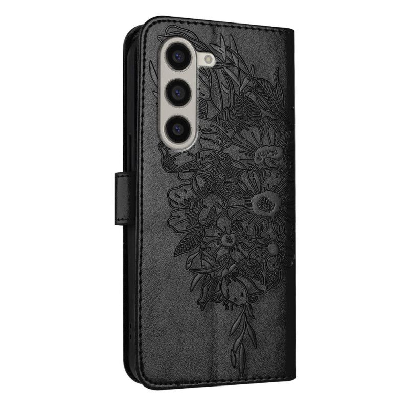 Lederhüllen Samsung Galaxy Z Fold 6 Blumenschmetterling Mit Riemen