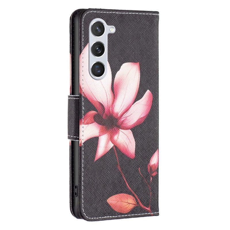 Flip Case Für Samsung Galaxy S23 5G Blume Auf Schwarzem Hintergrund