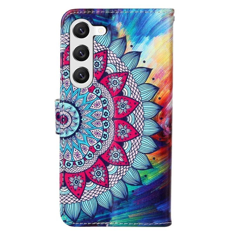 Flip Case Für Samsung Galaxy S23 5G Mit Kordel Buntes Riemchen-mandala