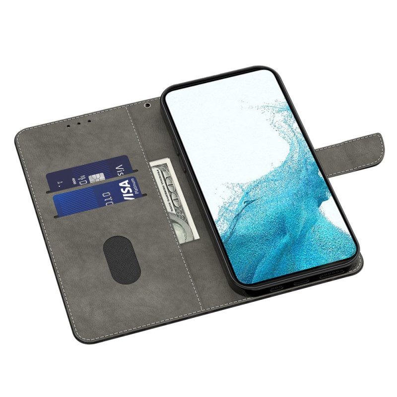 Flip Case Für Samsung Galaxy S23 5G Mit Kordel Riemchenblumenmuster