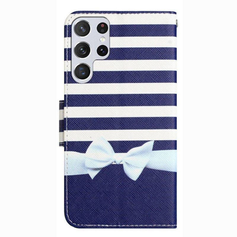 Flip Case Für Samsung Galaxy S23 Ultra 5G Mit Kordel Marineblaues Armband