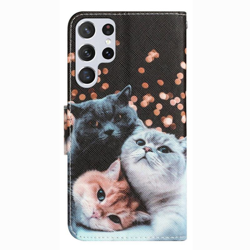 Flip Case Für Samsung Galaxy S23 Ultra 5G Mit Kordel Nur Tanga-katzen