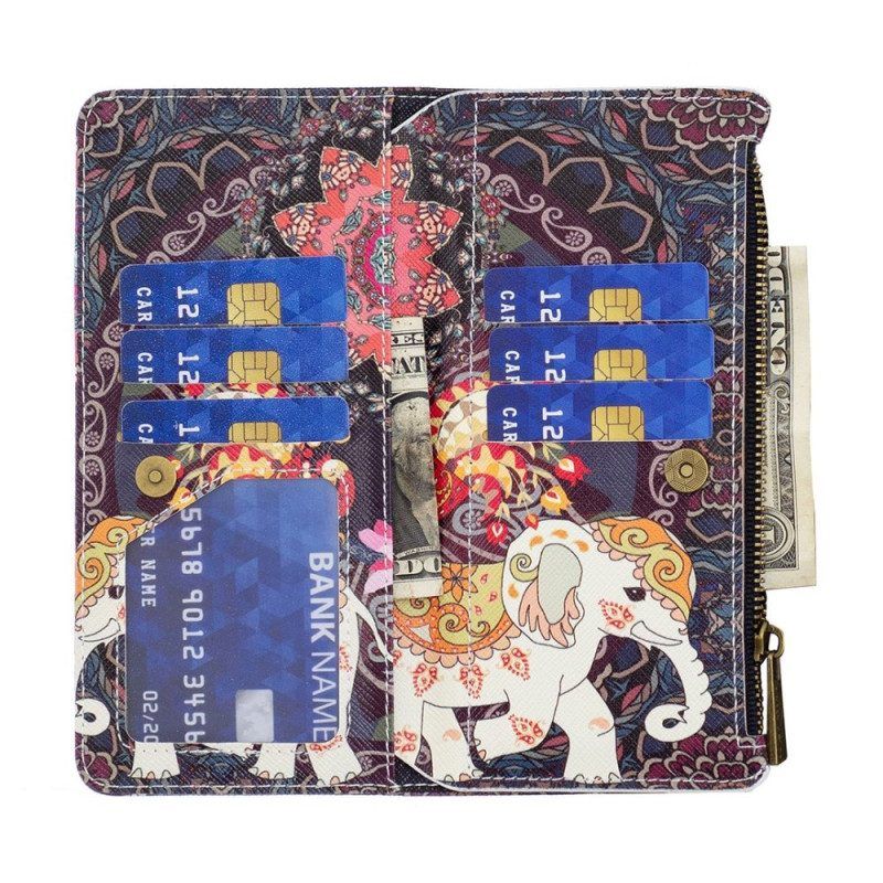 Flip Case Für iPhone 14 Pro Max Elefanten-reißverschlusstasche