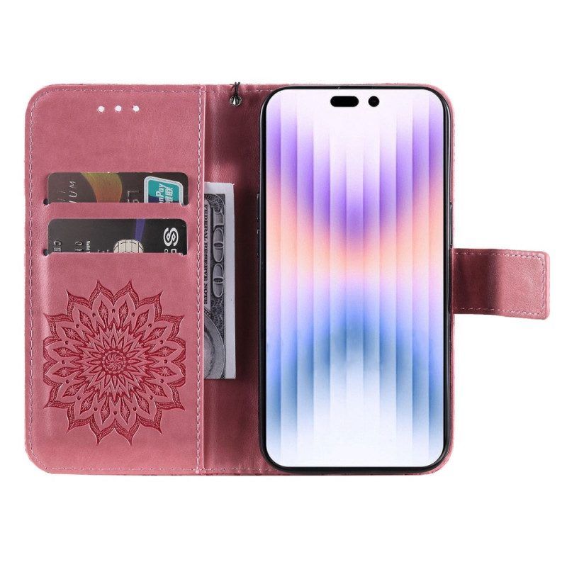 Flip Case Für iPhone 14 Pro Max Mandala-sonne Mit Schlüsselband