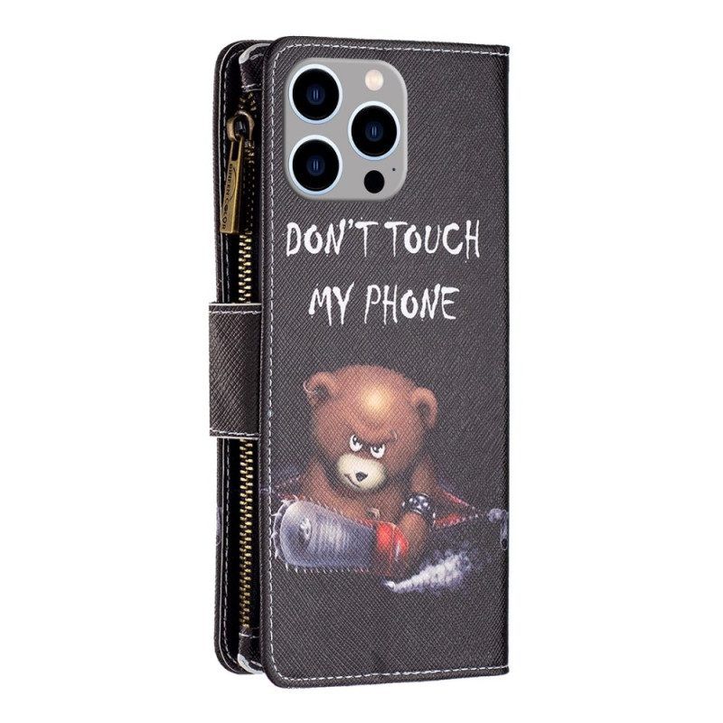 Lederhüllen Für iPhone 14 Pro Max Reißverschlusstasche Dangerous Bear