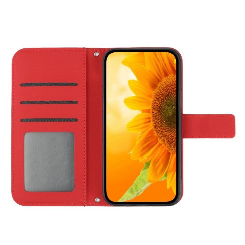 Flip Case Für Sony Xperia 10 IV Mit Kordel Riemchen-sonnenblume