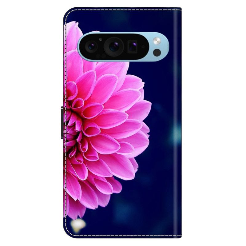 Lederhüllen Google Pixel 9 Pro Handyhülle Rosa Blume Auf Blauem Hintergrund