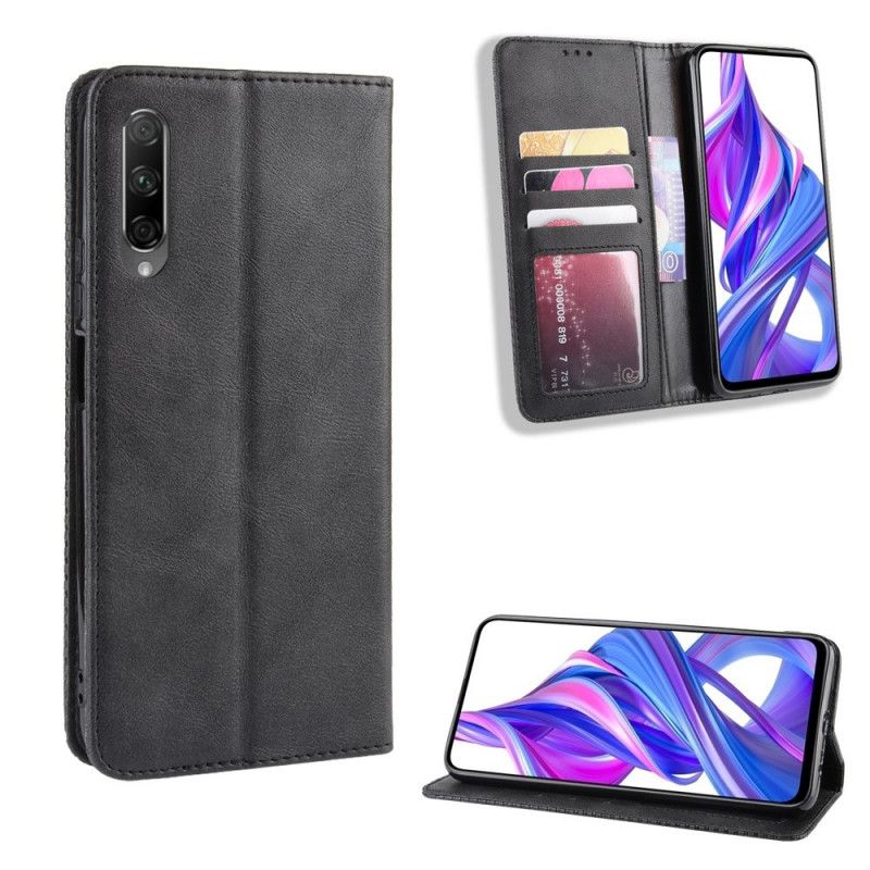 Flip Case Honor 9X Pro Schwarz Stilisierter Vintage-Ledereffekt