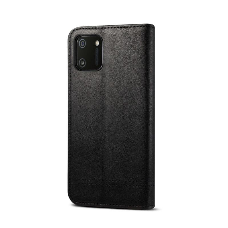 Flip Case Realme C11 Schwarz Genähter Ledereffekt