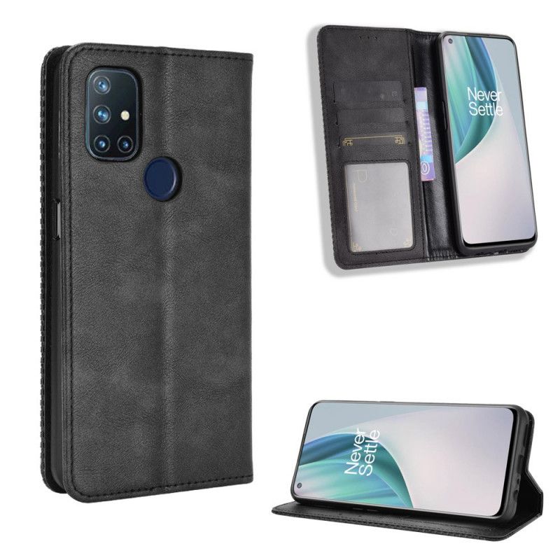 Flip Case OnePlus Nord N10 Schwarz Stilisierter Vintage-Ledereffekt