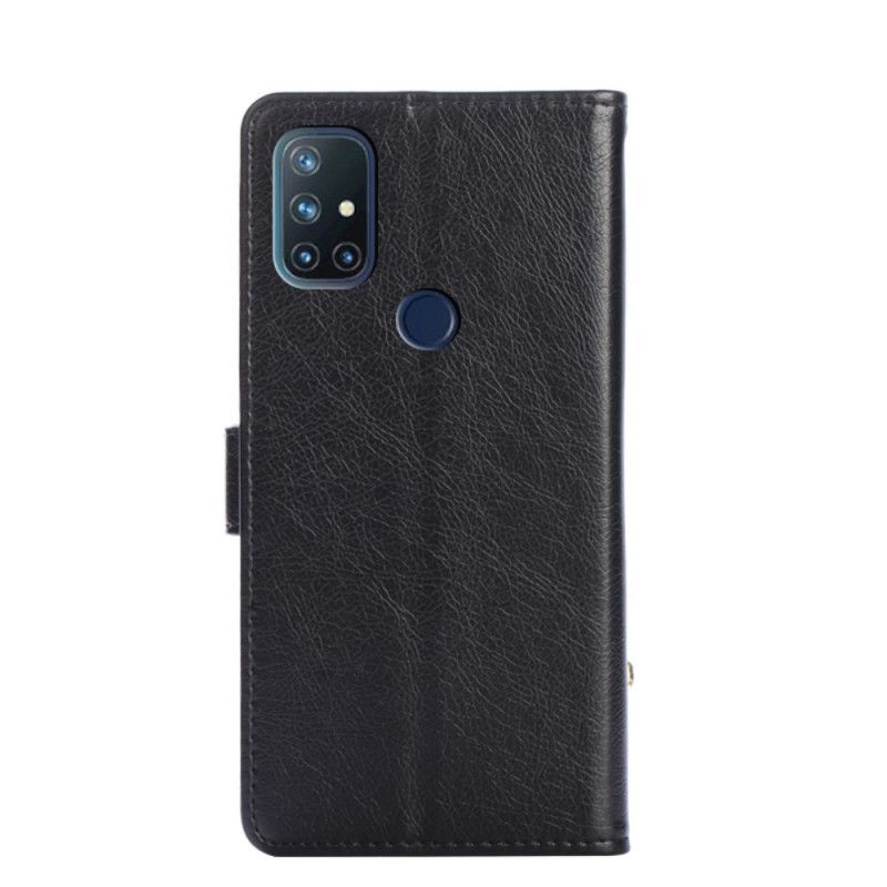 Lederhüllen OnePlus Nord N10 Schwarz Brieftasche Und Riemen