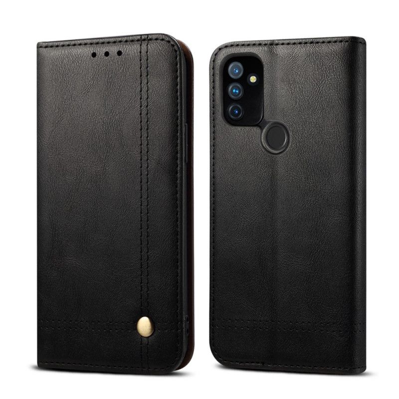 Flip Case OnePlus Nord N100 Schwarz Genähter Ledereffekt