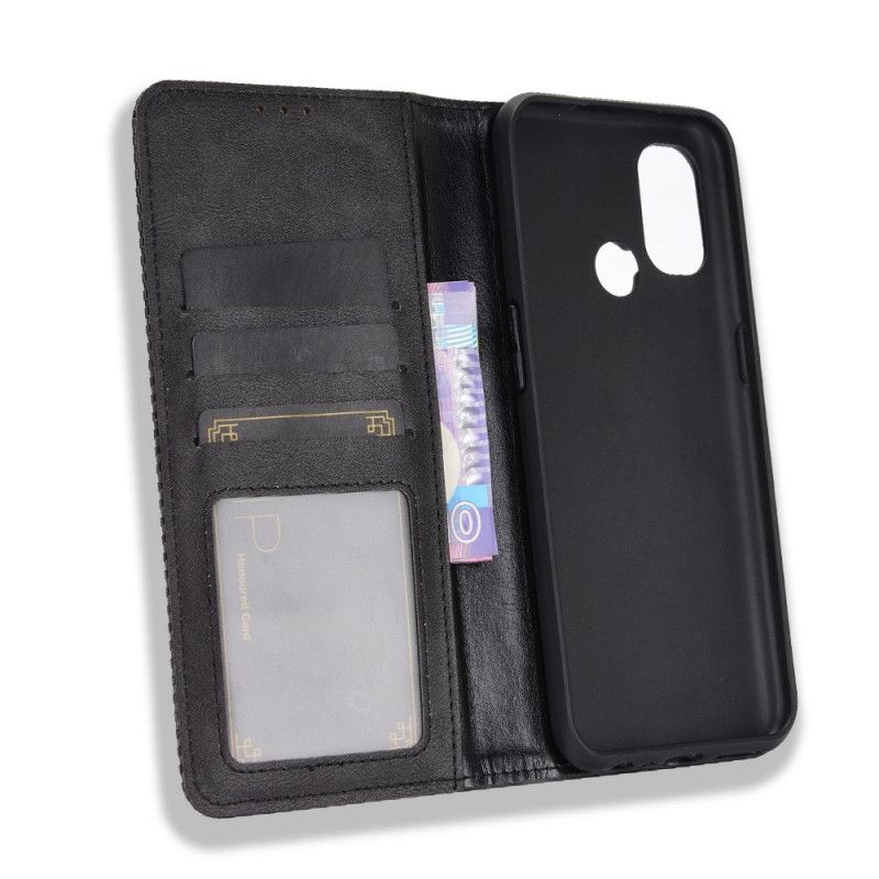 Flip Case OnePlus Nord N100 Schwarz Stilisierter Vintage-Ledereffekt