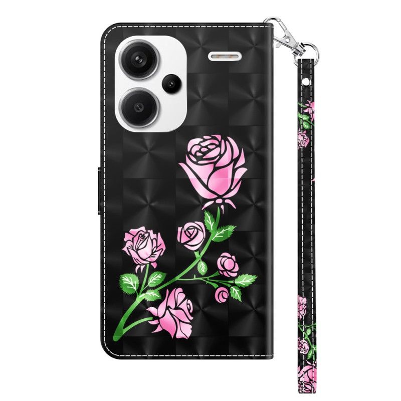 Lederhüllen Xiaomi Redmi Note 13 Pro Plus 5g Rosa Blumen Mit Riemen