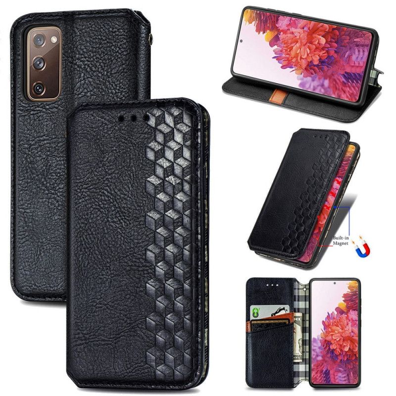 Flip Case Samsung Galaxy S20 FE Schwarz Kunstleder Mit Diamantstruktur