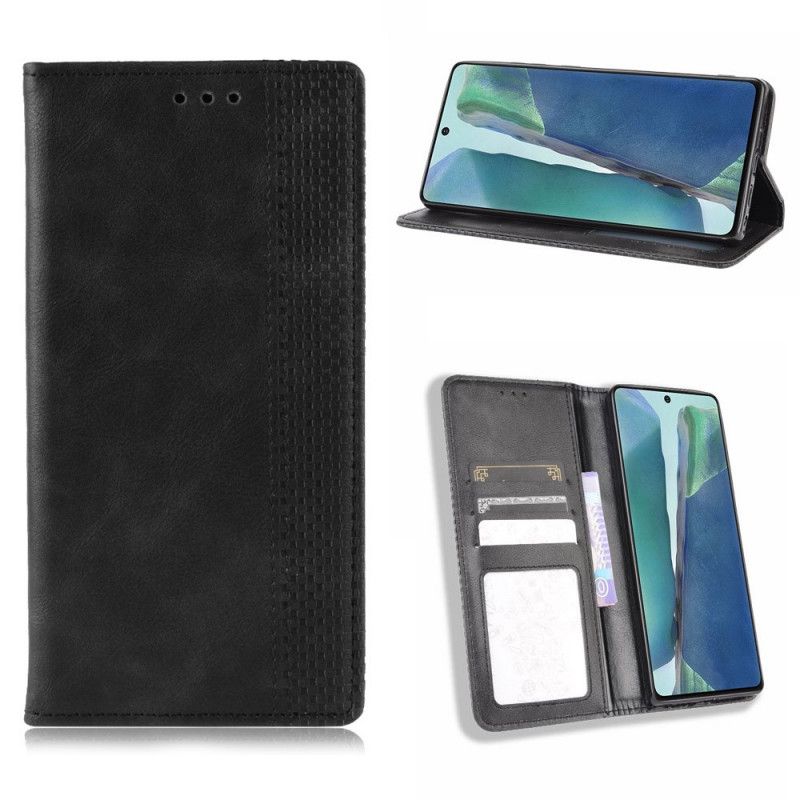 Flip Case Samsung Galaxy S20 FE Schwarz Stilisierter Vintage-Ledereffekt