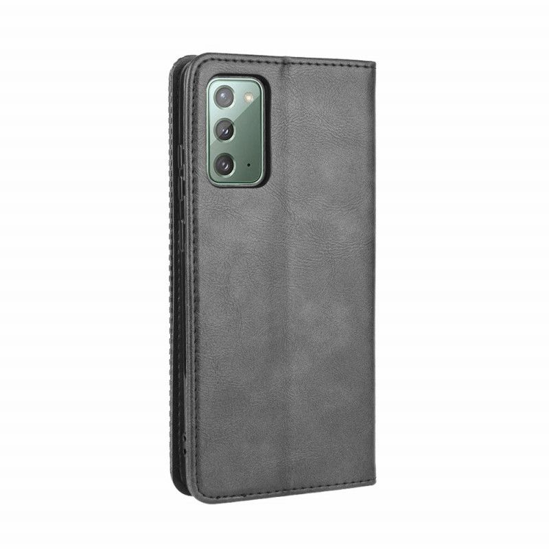 Flip Case Samsung Galaxy S20 FE Schwarz Stilisierter Vintage-Ledereffekt